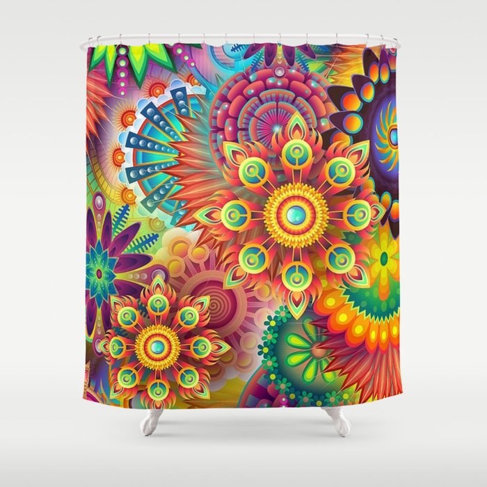 Psychedelia '67 geometric colorful patterns portrait painting for curtains, pillows, wall decor Shower Curtain