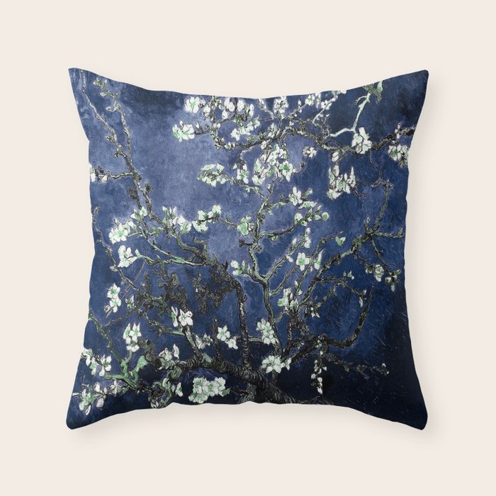 Vincent Van Gogh Almond Blossoms Dark Blue Throw Pillow By