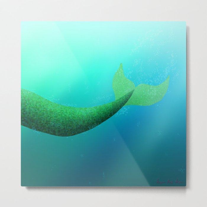 Underwater Swimming Mermaid Fins Green Metal Print