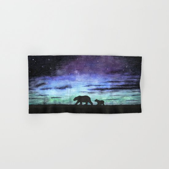 Aurora borealis and polar bears (black version) Hand & Bath Towel