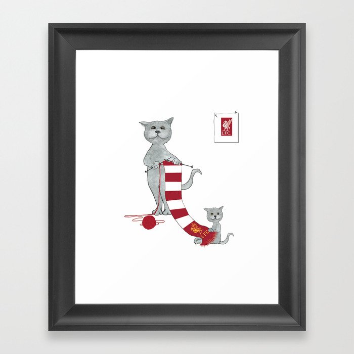 1020 Knitting Cat - Liverpool Fan Scarf Framed Art Print
