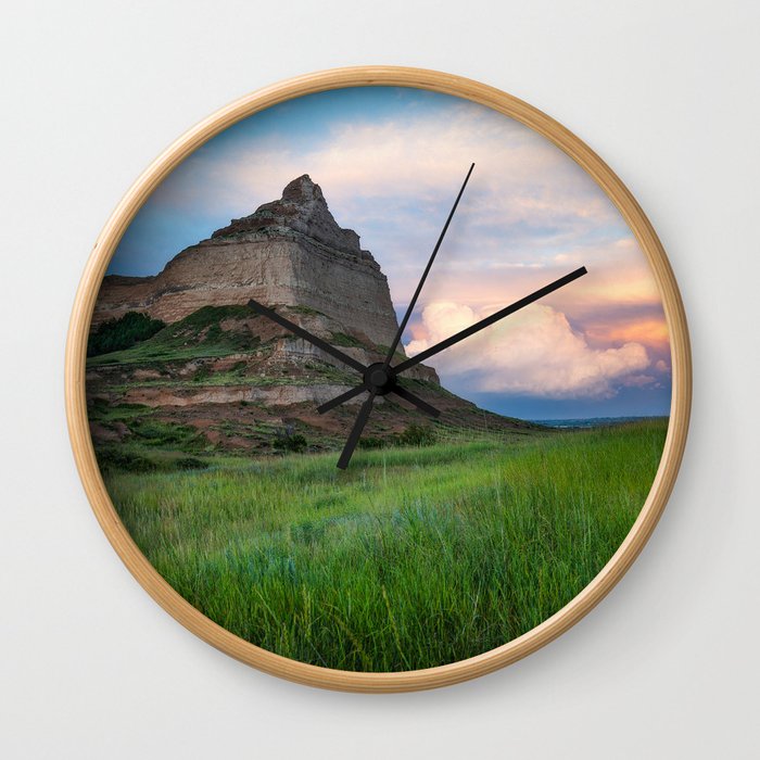 Scottsbluff - Landscape in Evening Light in Western Nebraska Wall Clock