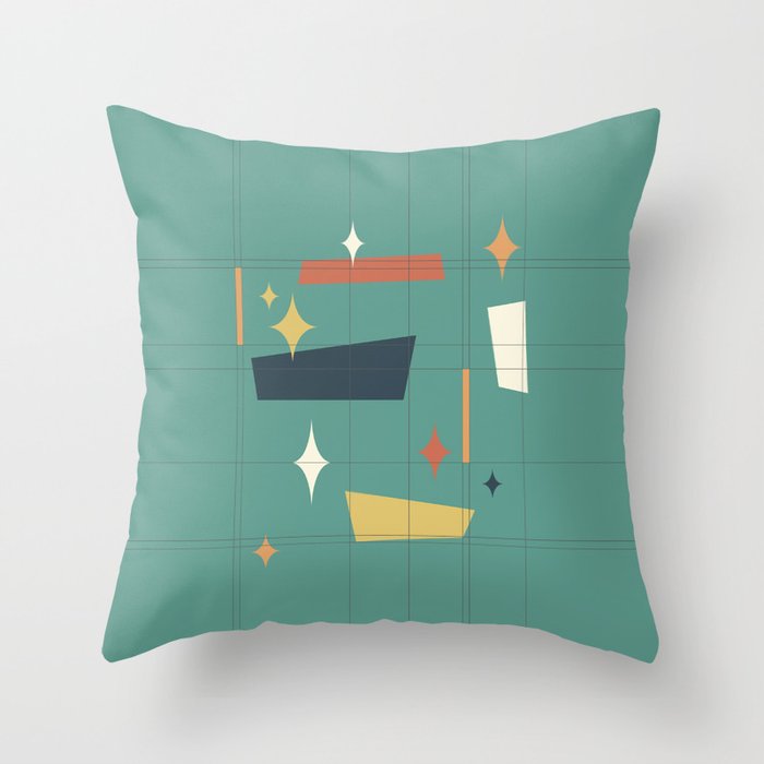 Mid Century Modern Abstract Composition 7 in Teal Throw Pillow