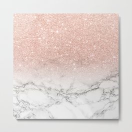 Modern faux rose gold pink glitter ombre white marble Metal Print | Girly, Elegant, Gradient, Modernmarble, Graphicdesign, Mixed Media, Marble, Rosegold, Whitemarble, Ombre 