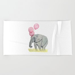 Elephant with Balloons Beach Towel