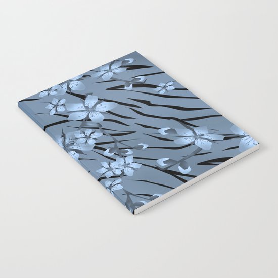Blue flowers on blue tiger background. Notebook