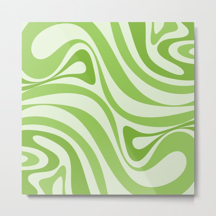 New Groove Retro Swirl Abstract Pattern Light Lime Green Metal Print