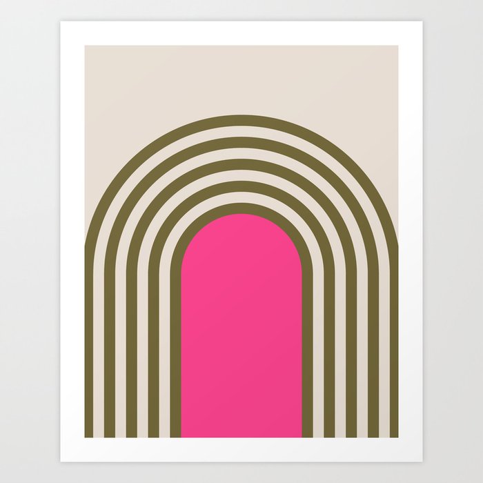 Retro Olive Green & Pink Arches  Art Print