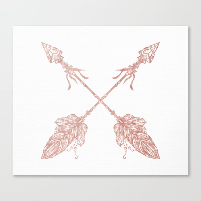 Tribal Arrows Rose Gold on White Canvas Print