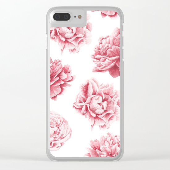 Pink Rose Garden on White Clear iPhone Case