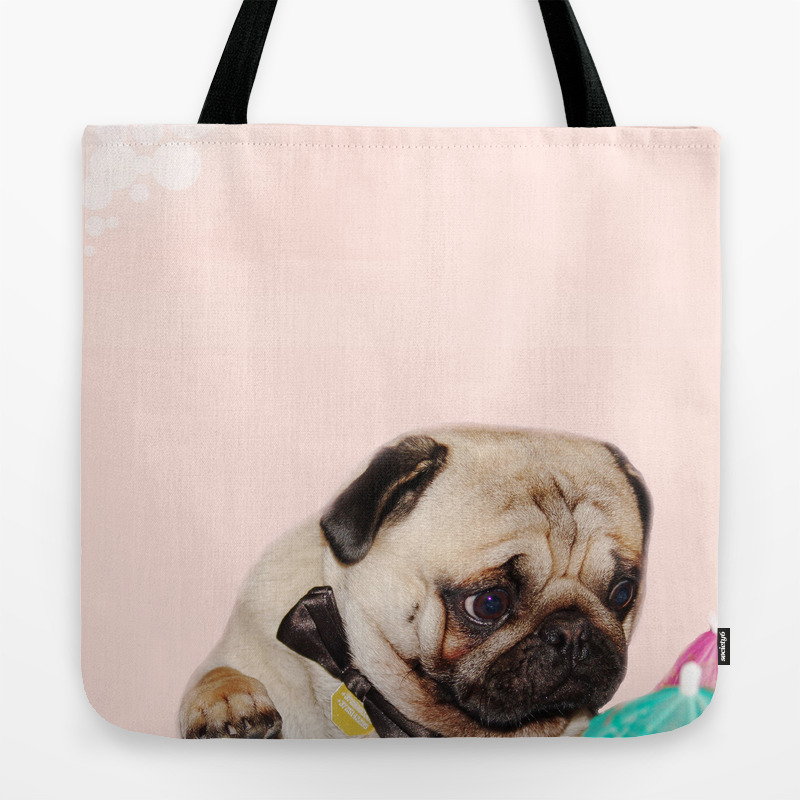 Party Pug Puppy Print Tote Bag