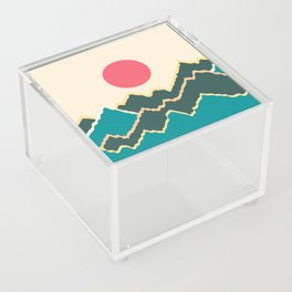 Vibrant Sun Rising Over Serene Mountains Minimalist Abstract Nature Art In Summer Beach Color Palette Acrylic Box