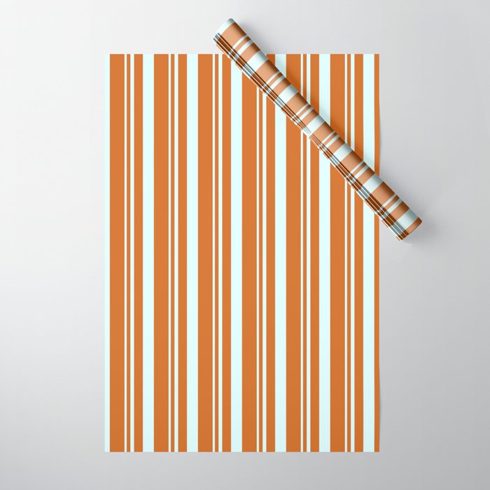 Light Cyan & Chocolate Colored Striped Pattern Wrapping Paper