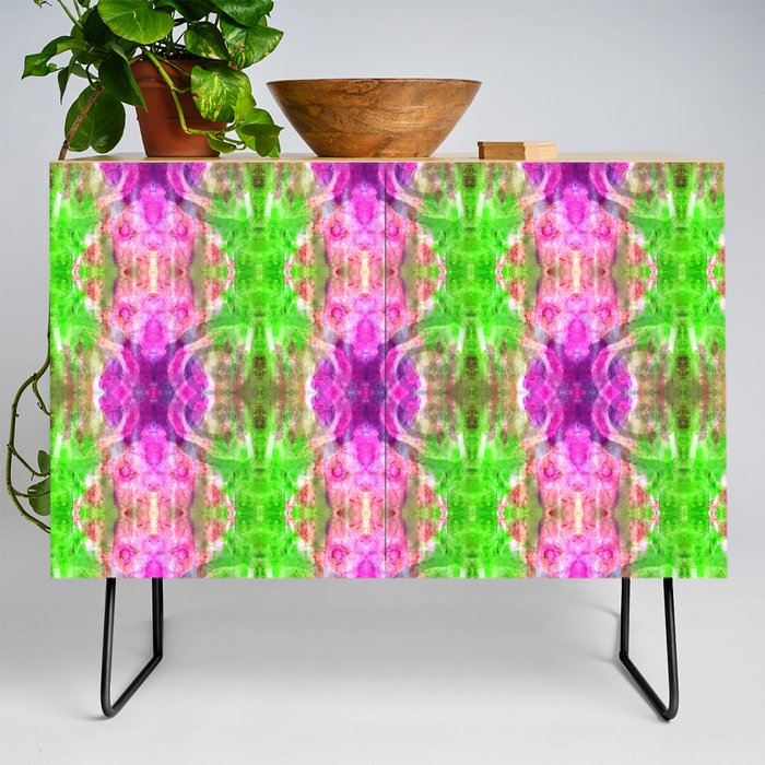 Chartreuse and Magenta Kaleidoscope Stripes Credenza