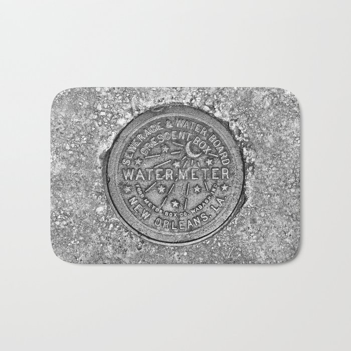 New Orleans Water Meter Louisiana Crescent City Nola Water Board Metalwork Grey Silver Bath Mat By Kimroseadams Society6