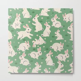 Daisy Rabbits Green Metal Print