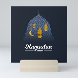 Ramadan Kareem with Crescent Moon and Lantern on The Geometry Background Mini Art Print