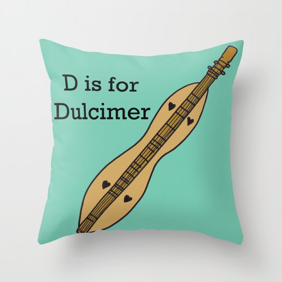 D is for Dulcimer, typed Throw Pillow