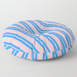 [ Thumbnail: Blue and Pink Colored Striped Pattern Floor Pillow ]