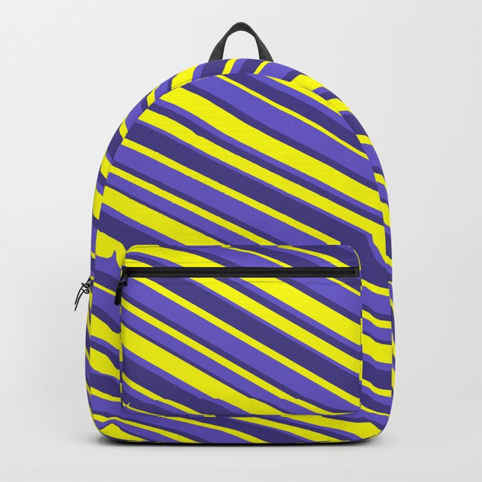 Yellow, Slate Blue, and Dark Slate Blue Colored Lined/Striped Pattern Backpack