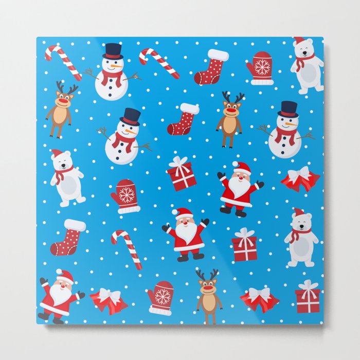 Christmas Seamless Pattern with Snowman, Reindeer and Santa Claus 05 Metal Print