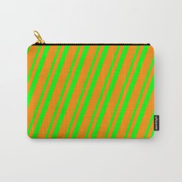 [ Thumbnail: Lime and Dark Orange Colored Stripes/Lines Pattern Carry-All Pouch ]