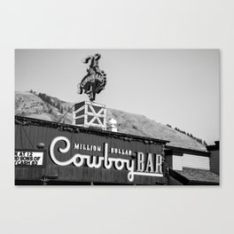 Iconic Western Cowboy Bar On The Jackson Hole Square - Black And White Canvas Print