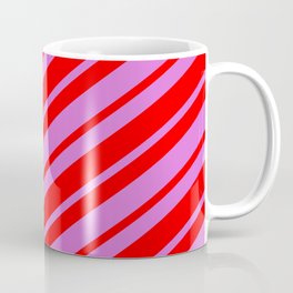 [ Thumbnail: Orchid and Red Colored Stripes Pattern Coffee Mug ]
