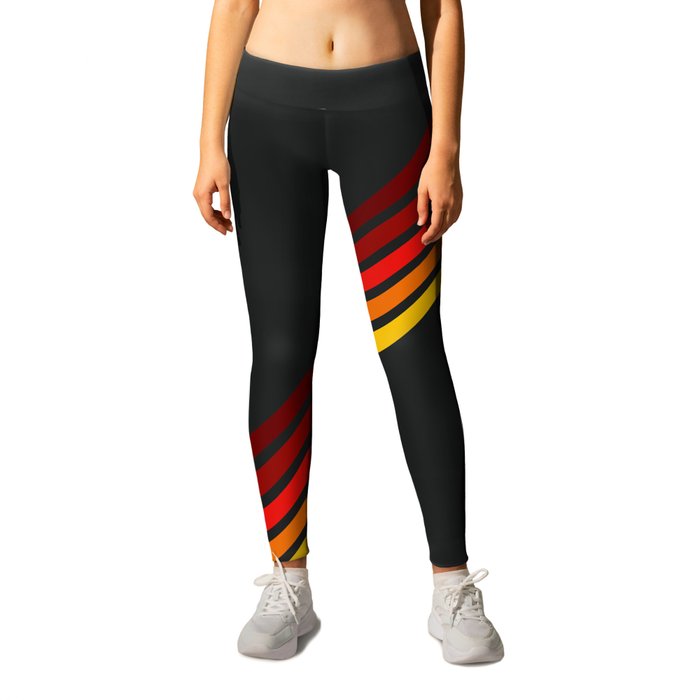 Minimal Red Thin Retro Stripes Art On Black - Ahuizotl Leggings