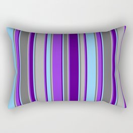 [ Thumbnail: Eye-catching Light Sky Blue, Indigo, Purple, Dark Gray & Dim Grey Colored Lines Pattern Rectangular Pillow ]
