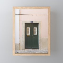 The green door nr. 59 art print - Lisbon architecture vintage street and travel photography Framed Mini Art Print