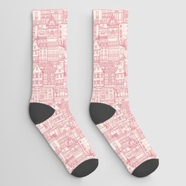 cafe buildings pink Socks