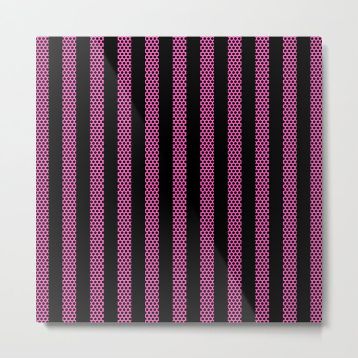 Stripe and Dot Pattern 930 Black and Pink Metal Print