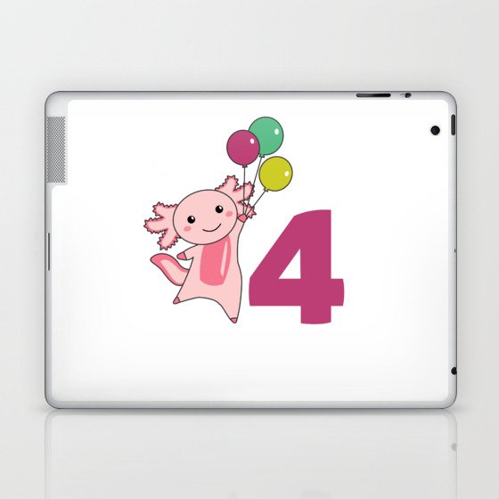 Axolotl Fourth Birthday Balloons For Kids Laptop & iPad Skin