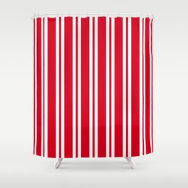Red and White Wide Small Wide Stripes Shower Curtain