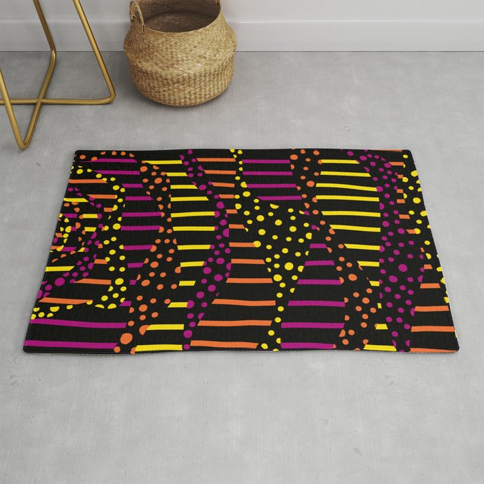 Spots and Stripes 2 - Black, Pink, Orange and Yellow Rug