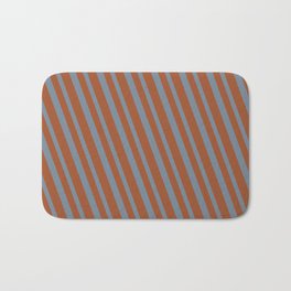 [ Thumbnail: Sienna and Light Slate Gray Colored Striped/Lined Pattern Bath Mat ]