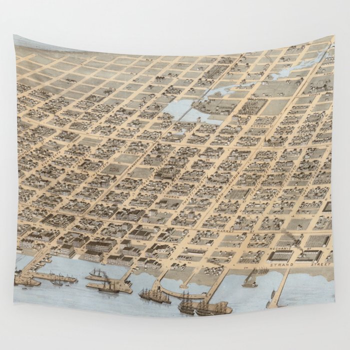 Vintage Pictorial Map of Galveston (1871) Wall Tapestry by BravuraMedia 