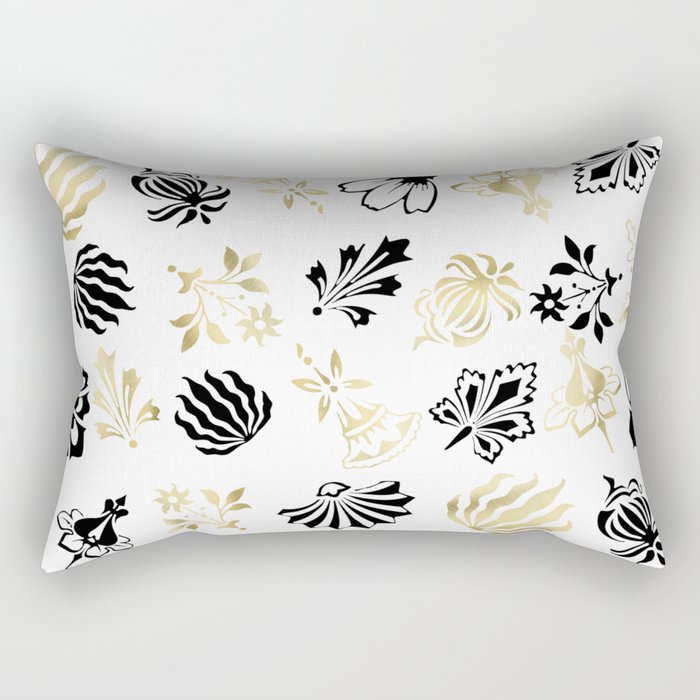 Elegant  modern black gold floral illustration Rectangular Pillow