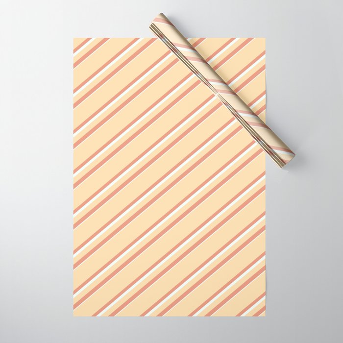Tan, Dark Salmon & Mint Cream Colored Lines Pattern Wrapping Paper