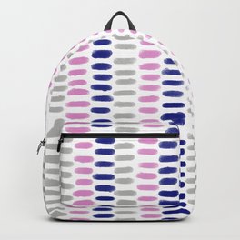 Dash Dance, Navy Grey Pink Backpack | Digital, Pattern, Pop Art, Sarahpurtee, Dance, Dashes, Dots, Grey, Versatile, Abstract 