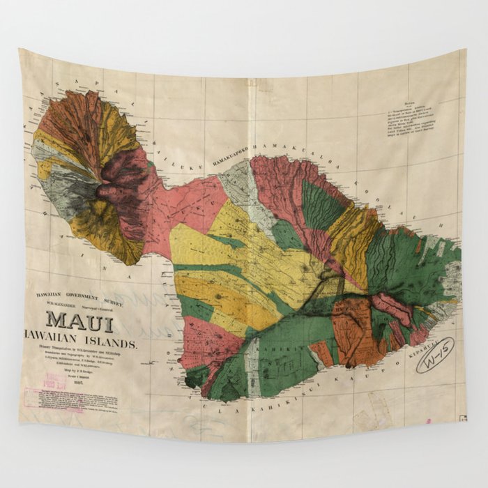 Vintage Map of Maui Hawaii (1885) Wall Tapestry by BravuraMedia  Society6