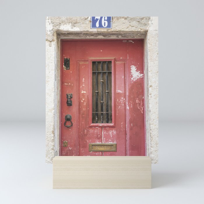 The red door nr 76 Art print - Alfama, Lisbon summer street and travel photography Mini Art Print