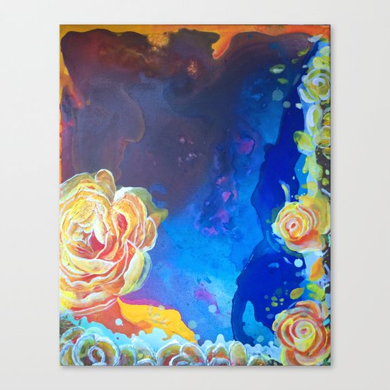 Mad Lucy's Golden Roses. Yellow Roses and Galaxy Blue. Canvas Print