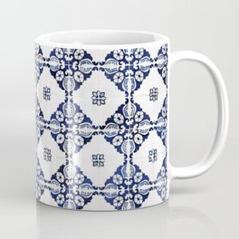 Portuguese Vintage Decorative Tile Pattern Blue Motif Mosaic Coffee Mug | Geometric, Vintage, Arabesque, Tile, Photo, Indigo, Decorative, Patchwork, Motif, Pattern 
