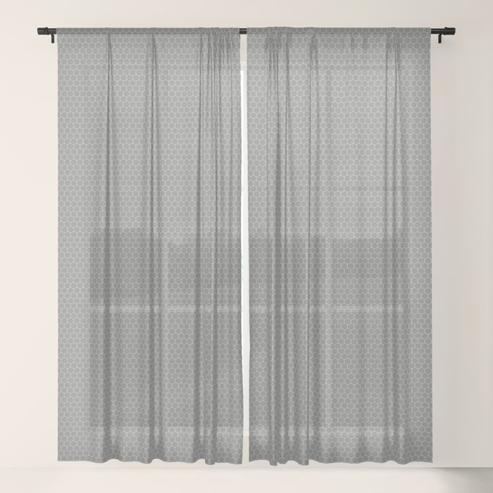 Pantone Pewter Gray Small Honeycomb Pattern Sheer Curtain By