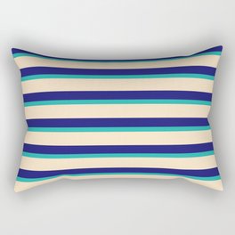 [ Thumbnail: Light Sea Green, Bisque, and Midnight Blue Colored Striped Pattern Rectangular Pillow ]