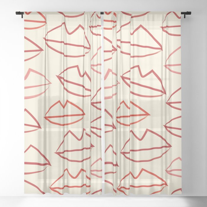 Kissy Lips | Minimalist Line Art Pattern | Sheer Curtain
