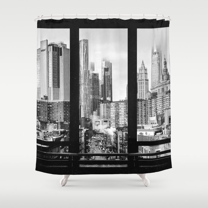 New York City Window | Black and White Skyline Views Shower Curtain