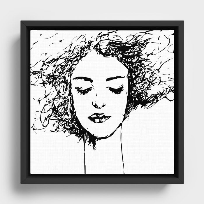 black and white curl Framed Canvas